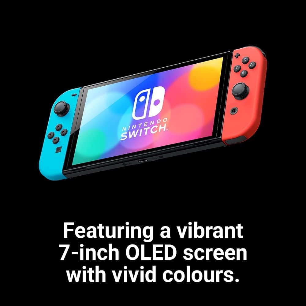 کنسول بازی Nintendo Switch مدل OLED، آبی نئونی/قرمز نئونی، نسخه بینالمللی کنسول بازی Nintendo Switch مدل OLED، آبی نئونی/قرمز نئونی، نسخه بینالمللی
