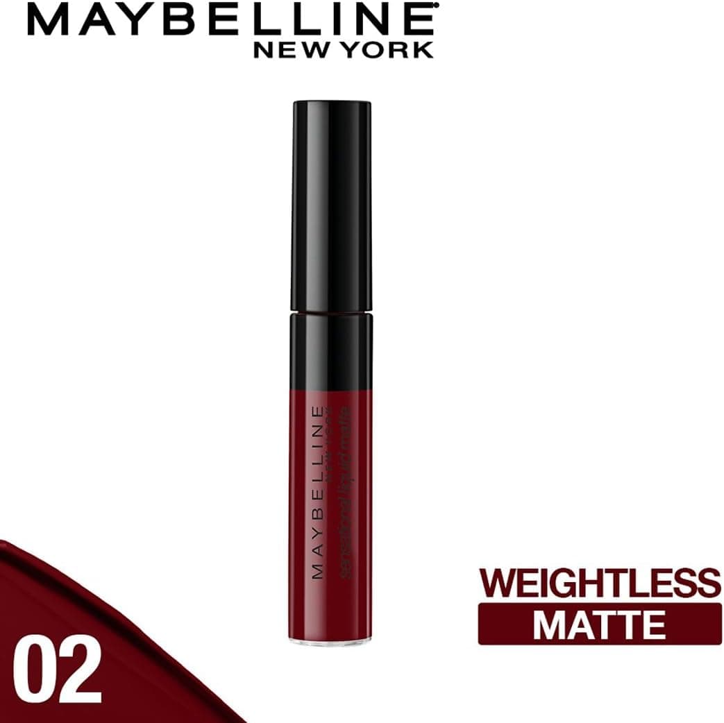 رژ لب مایع مَت Maybelline New York Sensational رنگ 02 شرابی ملایم 7 ml رژ لب مایع مَت Maybelline New York Sensational رنگ 02 شرابی ملایم 7 ml