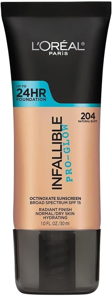 کرمپودر L'Oreal Paris Infallible Pro-Glow ماندگاری تا 24HR، رنگ 204 Natural Buff، 1 fl oz کرمپودر L'Oreal Paris Infallible Pro-Glow ماندگاری تا 24HR، رنگ 204 Natural Buff، 1 fl oz