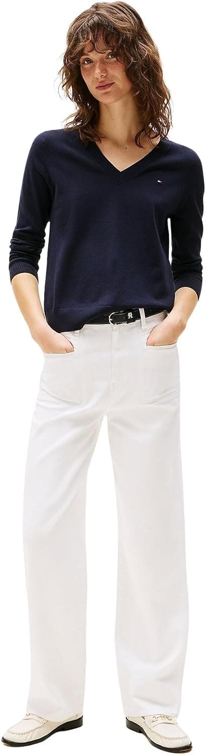 پلیور زنانه Tommy Hilfiger یقه V مدل CO JERSEY STITCH پلیور زنانه Tommy Hilfiger یقه V مدل CO JERSEY STITCH