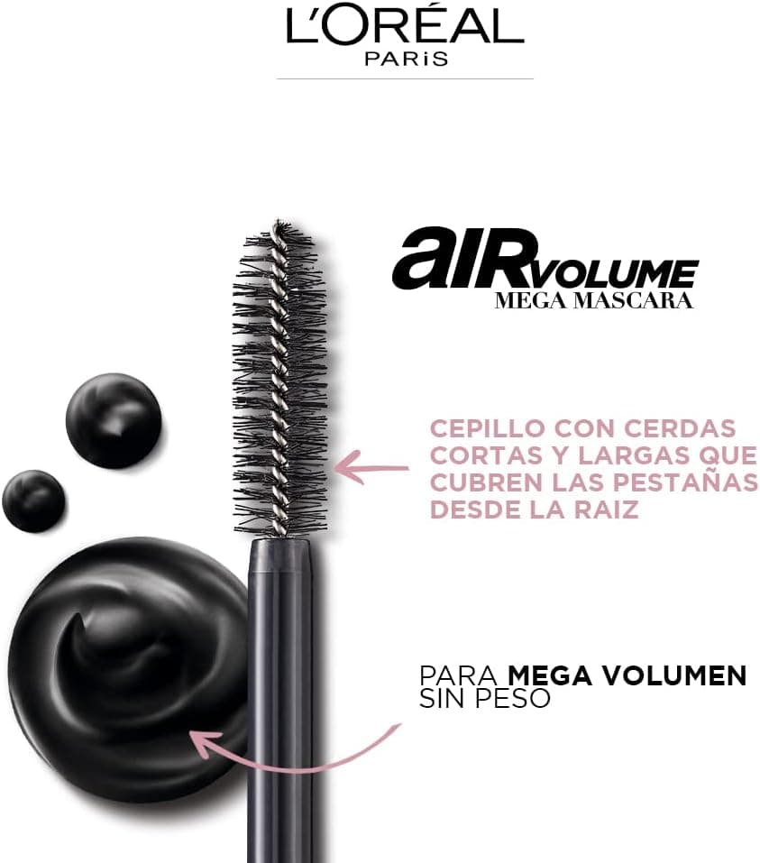 ماسکارا L'Oréal Paris سبک با بافت خامهای مشکی پررنگ مدل Air Volume Mega ماسکارا L'Oréal Paris سبک با بافت خامهای مشکی پررنگ مدل Air Volume Mega