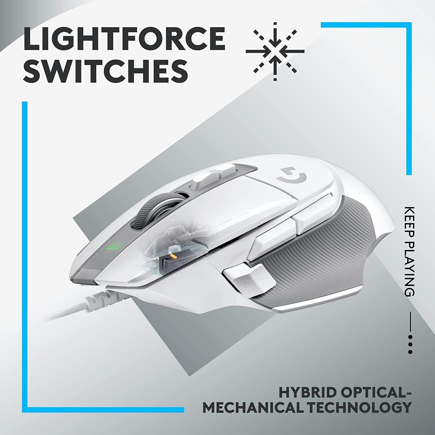 ماوس گیمینگ سیمی Logitech G با کلیدهای هیبریدی اپتیکال-مکانیکی LIGHTFORCE و حسگر HERO 25K، سفید ماوس گیمینگ سیمی Logitech G با کلیدهای هیبریدی اپتیکال-مکانیکی LIGHTFORCE و حسگر HERO 25K، سفید