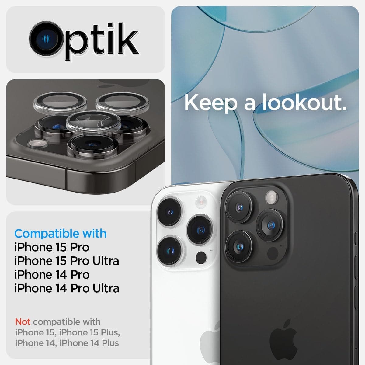 محافظ لنز دوربین Spigen آیفون 15/16/17 Pro Max Glas.tR EZ Fit Optik Pro مدل AGL06914 محافظ لنز دوربین Spigen آیفون 15/16/17 Pro Max Glas.tR EZ Fit Optik Pro مدل AGL06914