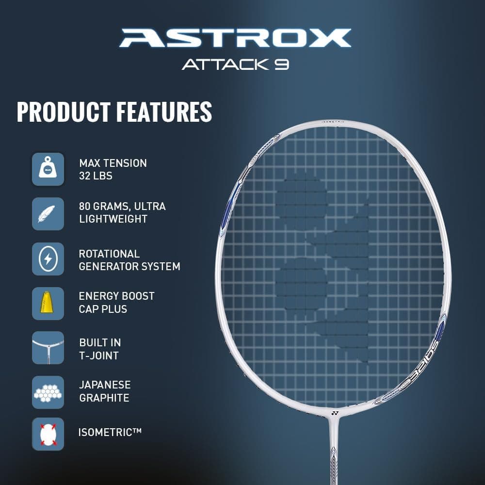 راکت بدمینتون YONEX خاکستری گانمتال مدل Astrox Attack 9 G4 4U ساخت هند راکت بدمینتون YONEX خاکستری گانمتال مدل Astrox Attack 9 G4 4U ساخت هند
