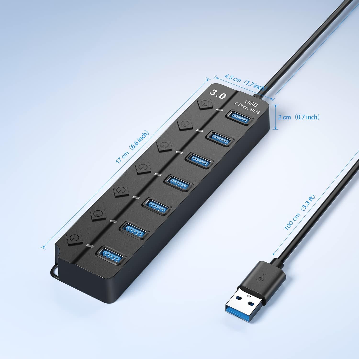 هاب USB Onfinio 3.0 با 7 پورت و کلید روشن/خاموش مجزا و کابل 1m هاب USB Onfinio 3.0 با 7 پورت و کلید روشن/خاموش مجزا و کابل 1m