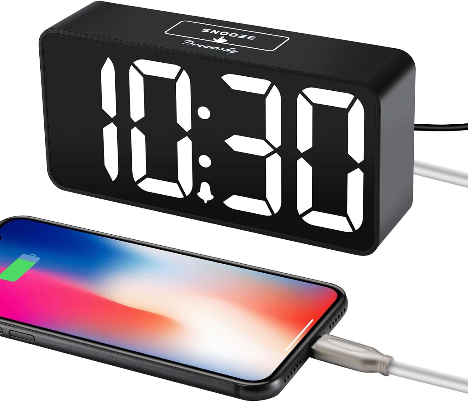 ساعت زنگدار دیجیتال رومیزی DreamSky با درگاه USB، تنظیم نور نمایشگر و تعویق زنگ سفید ساعت زنگدار دیجیتال رومیزی DreamSky با درگاه USB، تنظیم نور نمایشگر و تعویق زنگ سفید