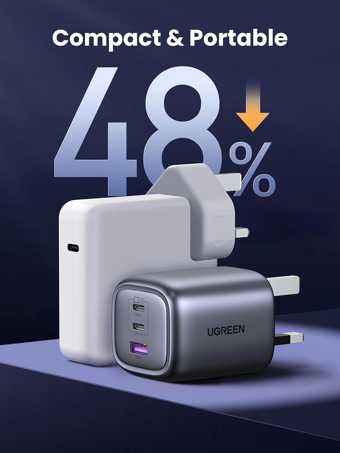 شارژر دیواری سهپورت Type C UGREEN تاشو با توان 65W و فناوری GaN مدل Nexode شارژر دیواری سهپورت Type C UGREEN تاشو با توان 65W و فناوری GaN مدل Nexode