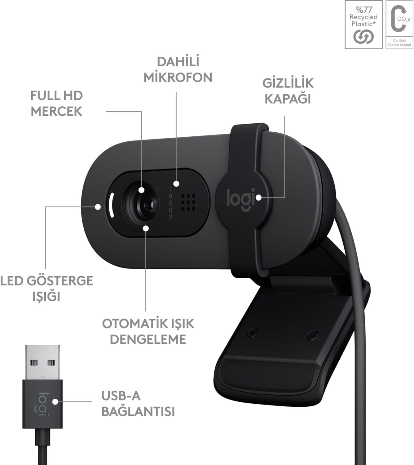 وب کم Logitech با رزولوشن Full HD مدل BRIO 100 مشکی وب کم Logitech با رزولوشن Full HD مدل BRIO 100 مشکی