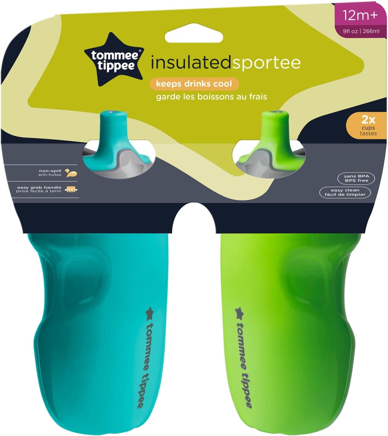 بطری آب Tommee Tippee عایقدار کودک نوپا با دسته Sportee 12m+ 2ct بطری آب Tommee Tippee عایقدار کودک نوپا با دسته Sportee 12m+ 2ct