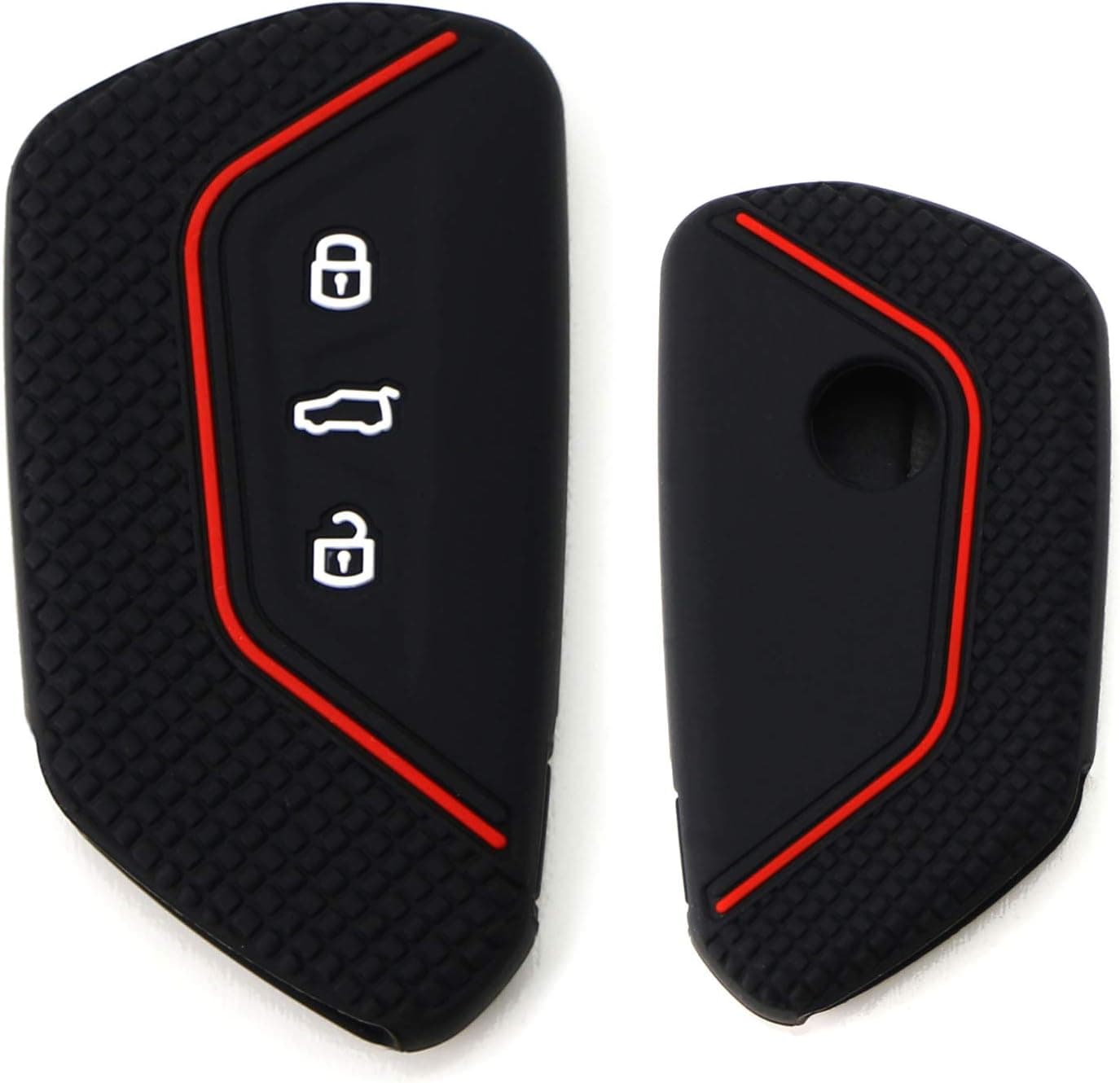 قاب سوئیچ سیلیکونی مشکی iJDMTOY با نوار قرمز سازگار Volkswagen MK8 Golf/GTI و Skoda Octavia قاب سوئیچ سیلیکونی مشکی iJDMTOY با نوار قرمز سازگار Volkswagen MK8 Golf/GTI و Skoda Octavia