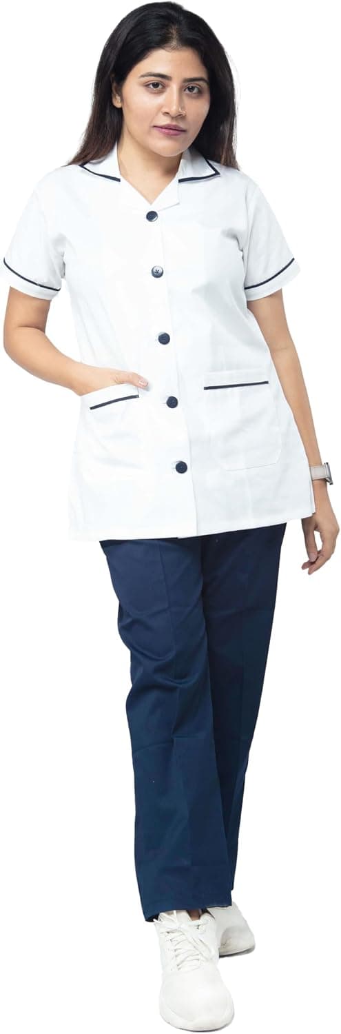 یونیفرم پرستاری زنانه UNIFORM CRAFT پلیاستر پنبه توییل سفید سرمهای XXL مدل NT01 یونیفرم پرستاری زنانه UNIFORM CRAFT پلیاستر پنبه توییل سفید سرمهای XXL مدل NT01