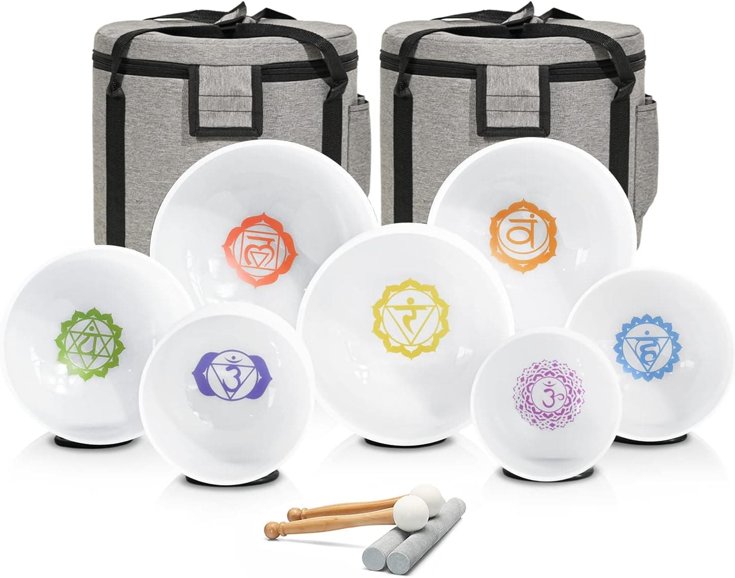 کاسه آوازخوان CVNC کریستال کوارتز مات با طرح نماد چاکرا 432HZ سایز 7-12 Inch همراه 2 PCS کیف حمل سفری کاسه آوازخوان CVNC کریستال کوارتز مات با طرح نماد چاکرا 432HZ سایز 7-12 Inch همراه 2 PCS کیف حمل سفری