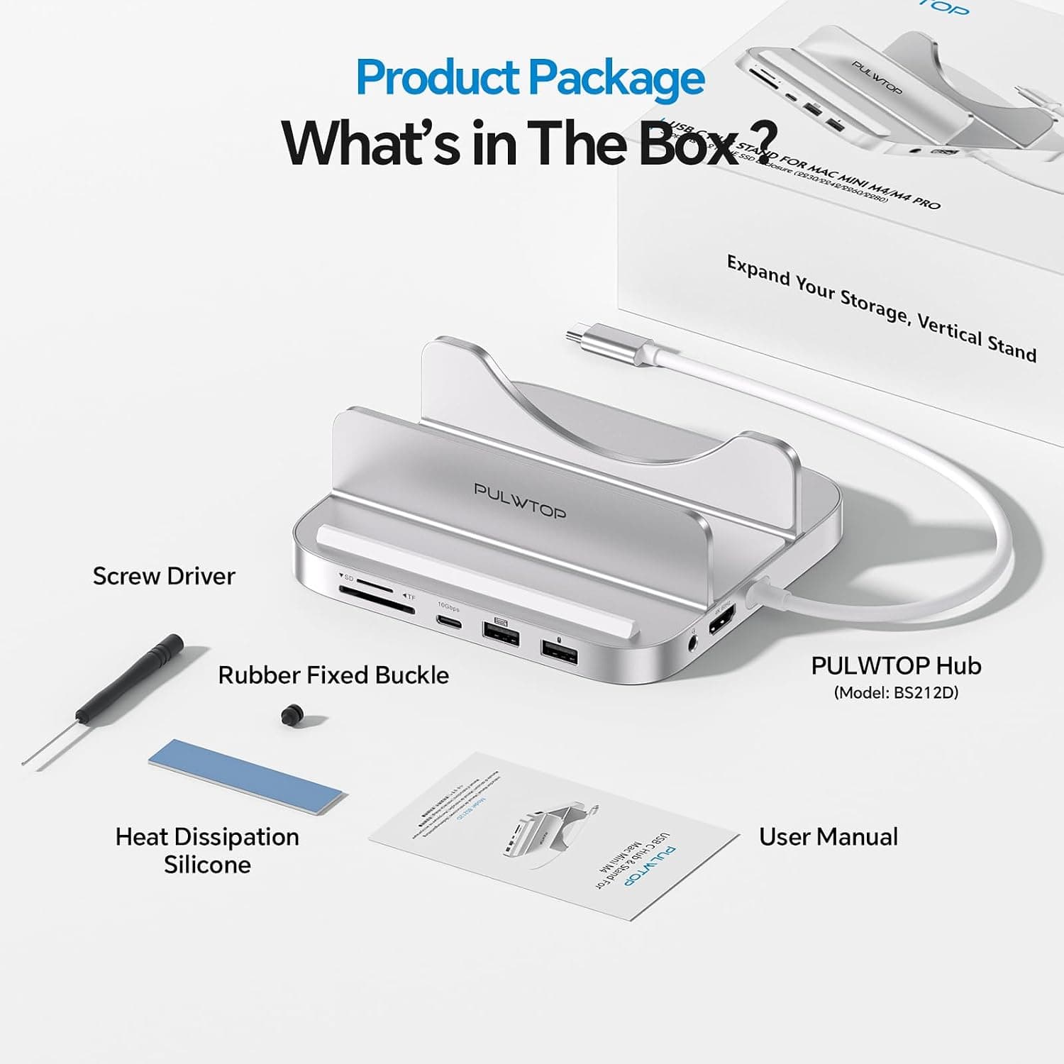 داک عمودی USB-C PULWTOP آلومینیومی با SSD M.2 4TB برای Mac mini M4 داک عمودی USB-C PULWTOP آلومینیومی با SSD M.2 4TB برای Mac mini M4