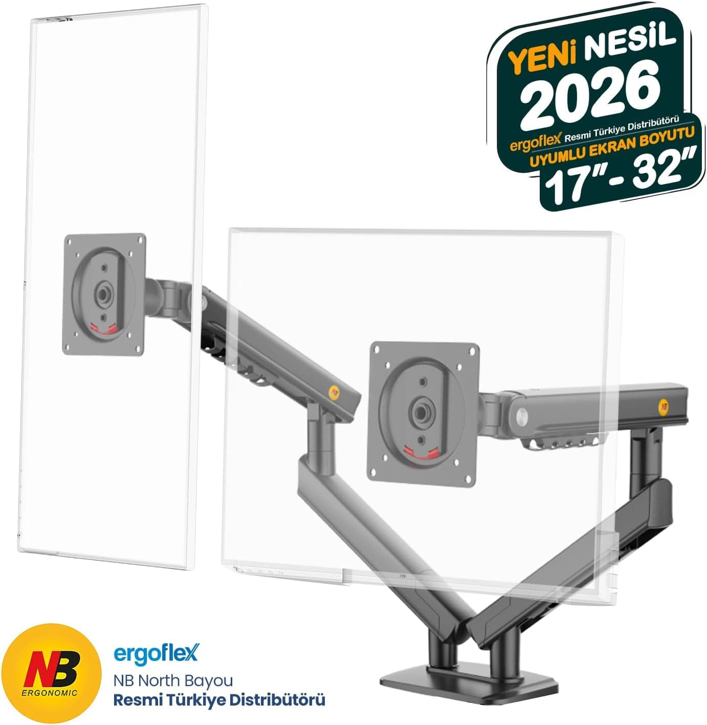 پایه مانیتور دو بازویی ergoflex مدل North Bayou NB A5C مشکی، مناسب 17-32 inch با ظرفیت 2-9 kg پایه مانیتور دو بازویی ergoflex مدل North Bayou NB A5C مشکی، مناسب 17-32 inch با ظرفیت 2-9 kg
