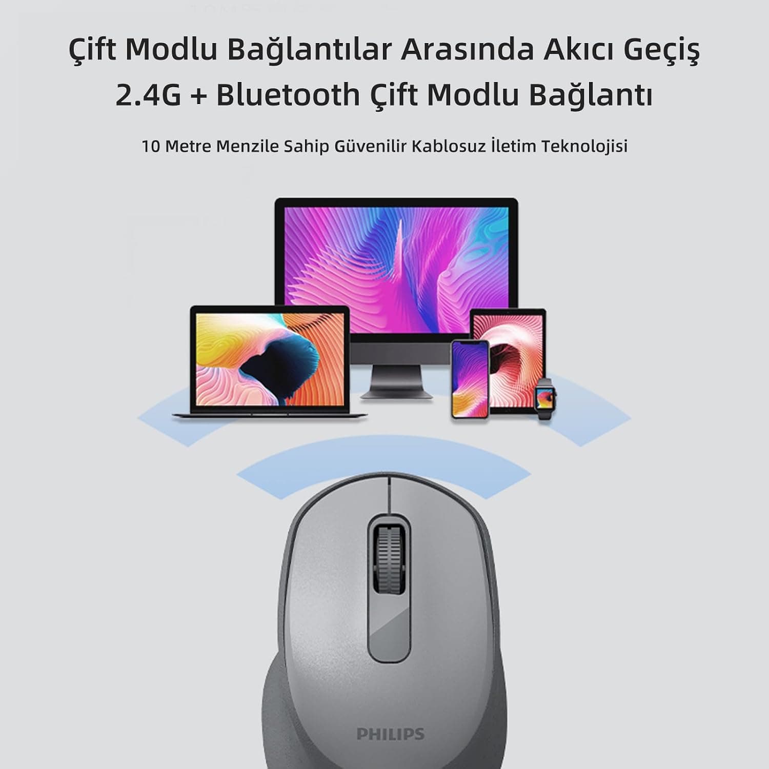 ماوس بیسیم اپتیکال بیصدا PHILIPS با Bluetooth 5.2 و 2.4GHz و 1600DPI مشکی مدل SPK7448 ماوس بیسیم اپتیکال بیصدا PHILIPS با Bluetooth 5.2 و 2.4GHz و 1600DPI مشکی مدل SPK7448