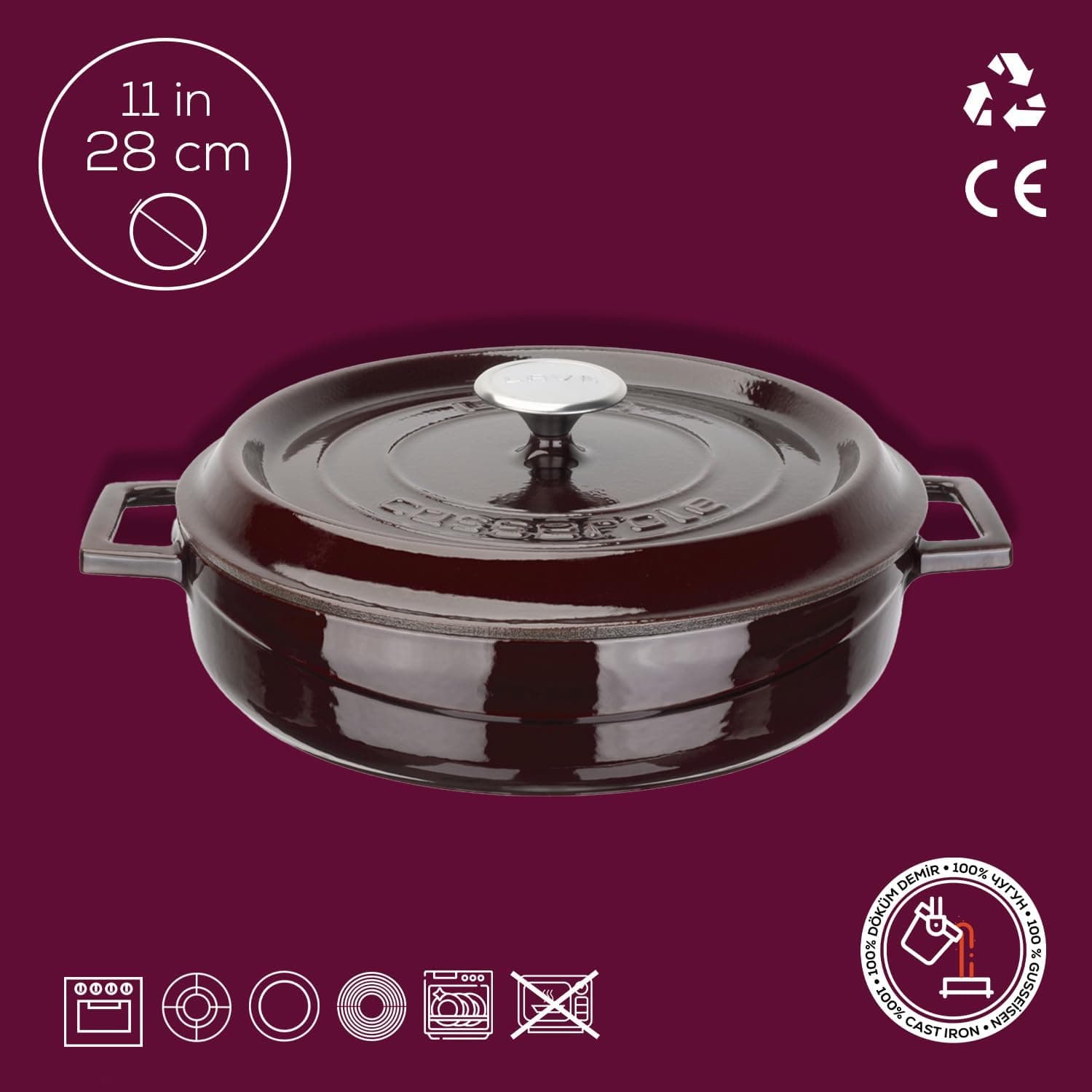 قابلمه چدنی چندمنظوره LAVA Metal گرد 28 cm بنفش ماجولیکا قابلمه چدنی چندمنظوره LAVA Metal گرد 28 cm بنفش ماجولیکا