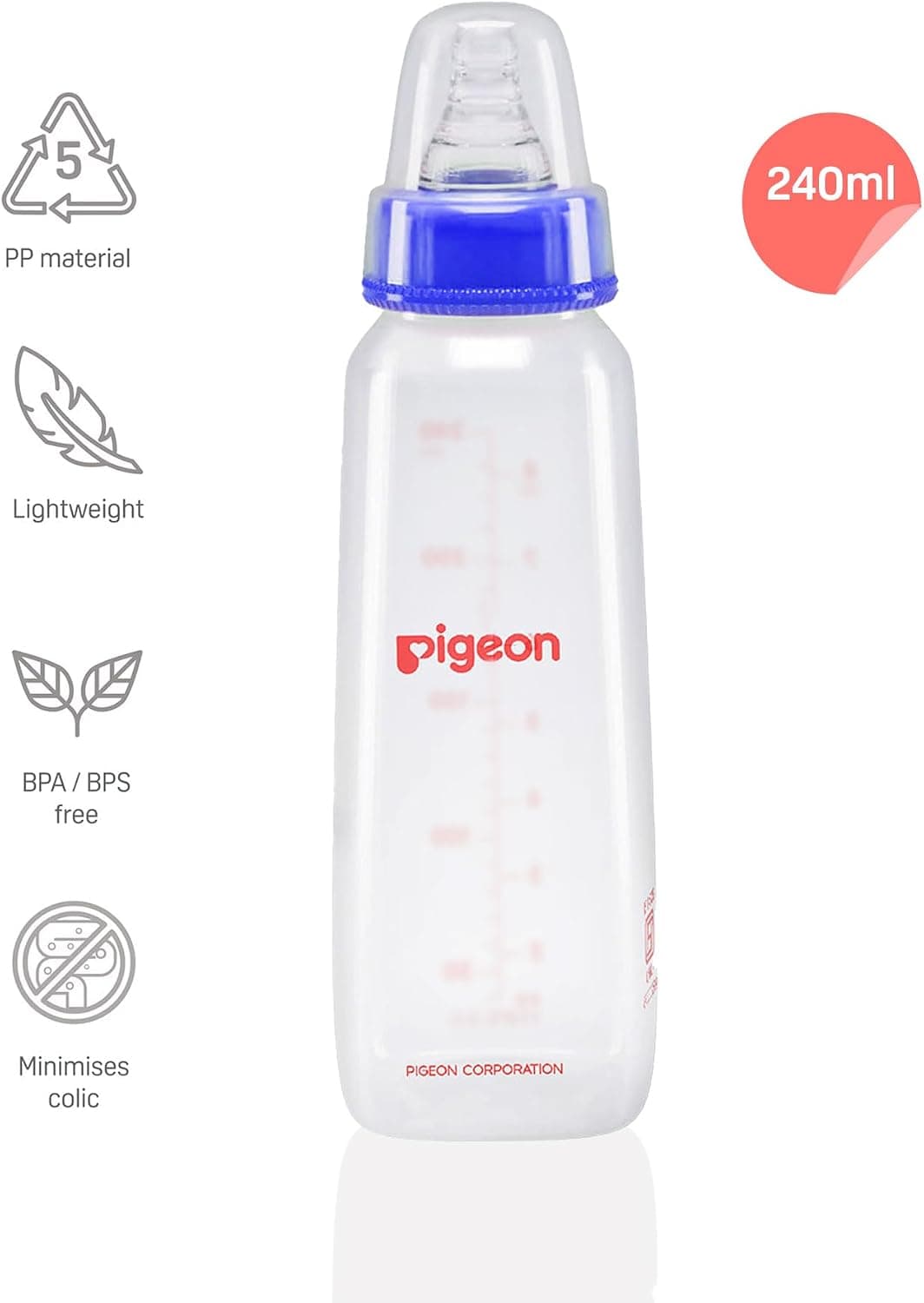 شیشه شیر کودک Pigeon انعطافپذیر بدون BPA و BPS آبی 240 ml شیشه شیر کودک Pigeon انعطافپذیر بدون BPA و BPS آبی 240 ml