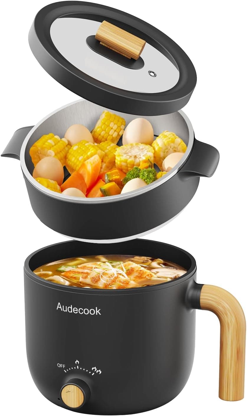 قابلمه برقی Audecook با بخارپز 1.5L قابل حمل نچسب مشکی قابلمه برقی Audecook با بخارپز 1.5L قابل حمل نچسب مشکی