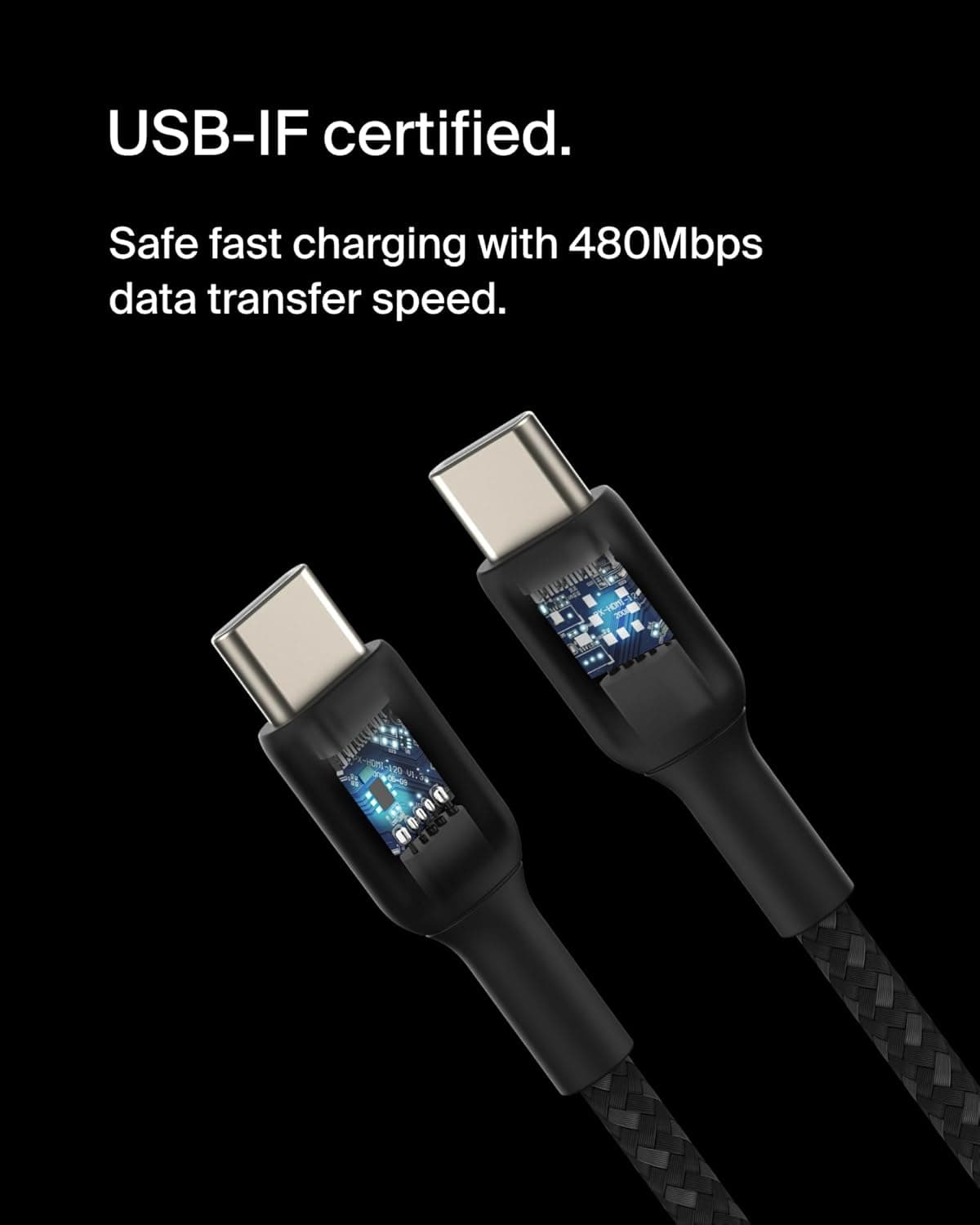 کابل شارژ سریع USB-C بافته Belkin، 1 Metre، مشکی کابل شارژ سریع USB-C بافته Belkin، 1 Metre، مشکی