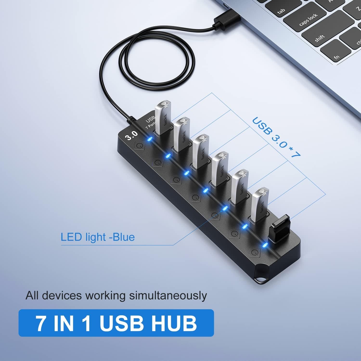 هاب USB Onfinio 3.0 با 7 پورت و کلید روشن/خاموش مجزا و کابل 1m هاب USB Onfinio 3.0 با 7 پورت و کلید روشن/خاموش مجزا و کابل 1m