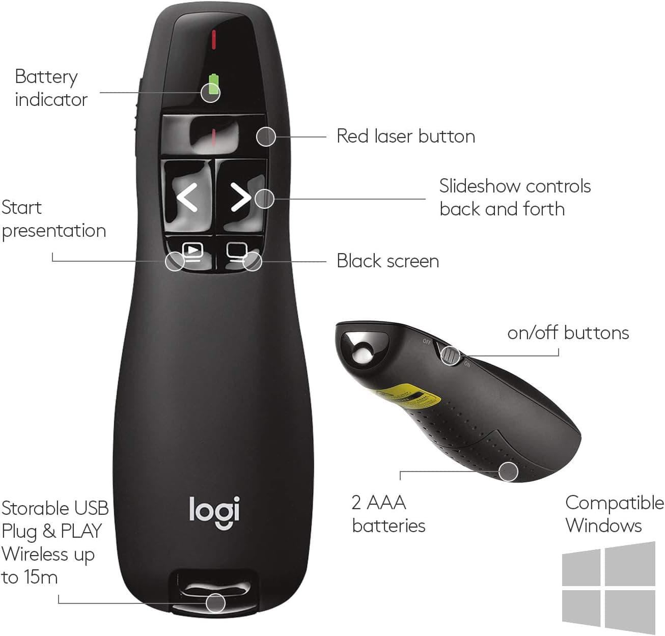 ریموت ارائه بیسیم Logitech با نشانگر لیزری مدل R400 ریموت ارائه بیسیم Logitech با نشانگر لیزری مدل R400