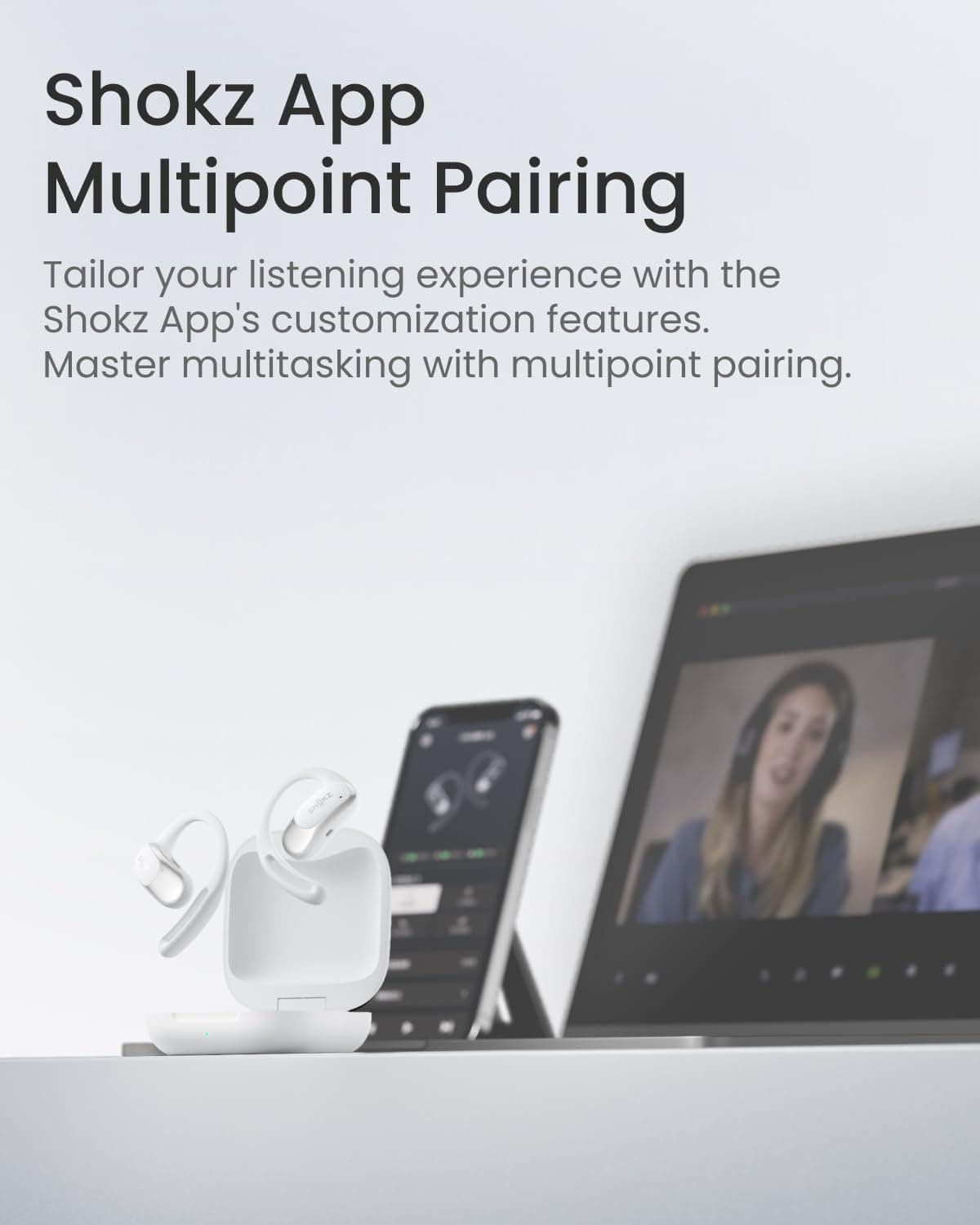 هدفون بیسیم SHOKZ OpenFit Air گوشباز سفید هدفون بیسیم SHOKZ OpenFit Air گوشباز سفید