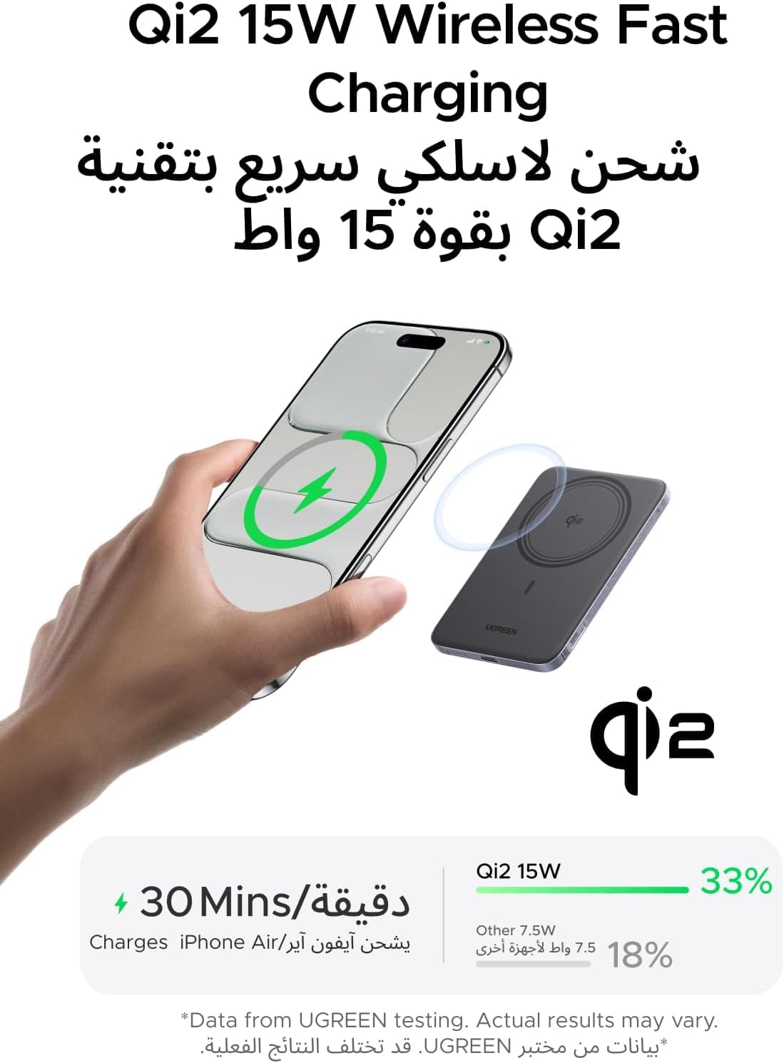 پاوربانک UGREEN MagSafe باریک با شارژ بیسیم Qi2 15W ظرفیت 5000mAh پاوربانک UGREEN MagSafe باریک با شارژ بیسیم Qi2 15W ظرفیت 5000mAh
