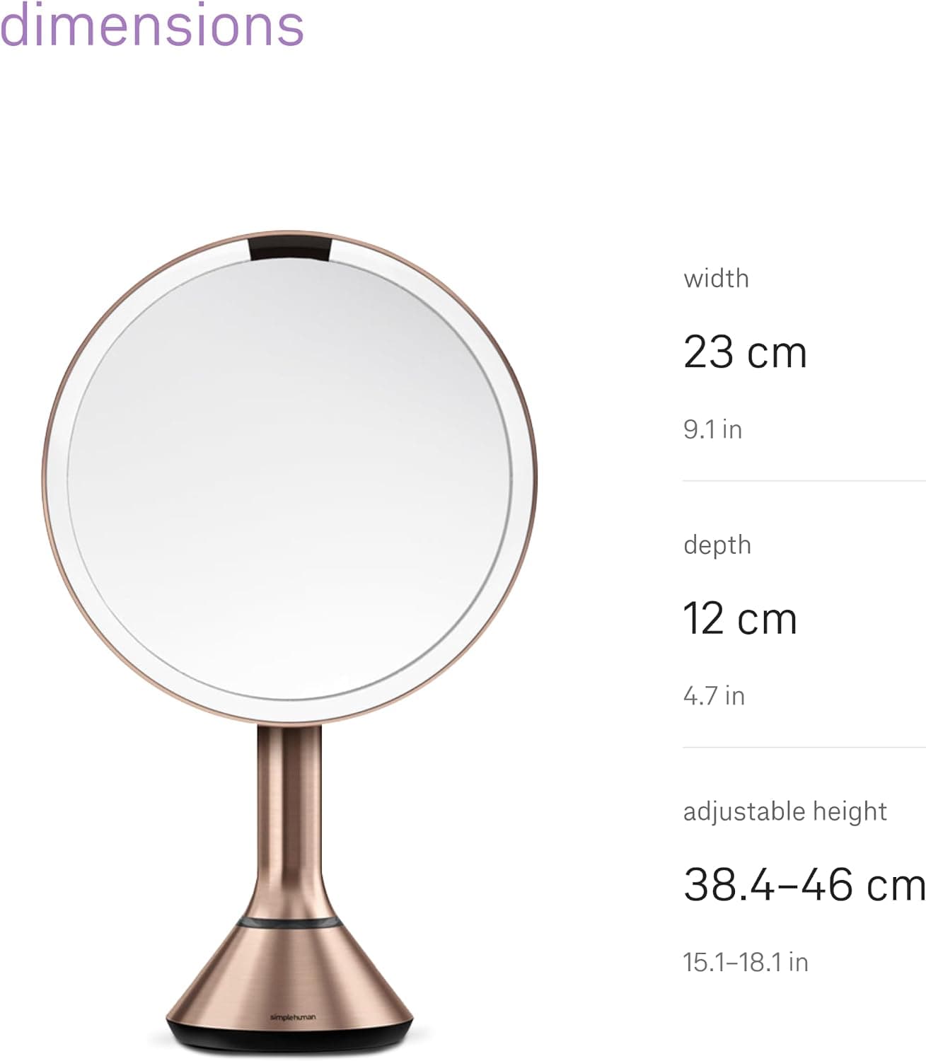 آینه simplehuman رز گلد 20cm سنسور حرکتی نور Tru Lux بزرگنمایی 5X شارژی بیسیم آینه simplehuman رز گلد 20cm سنسور حرکتی نور Tru Lux بزرگنمایی 5X شارژی بیسیم