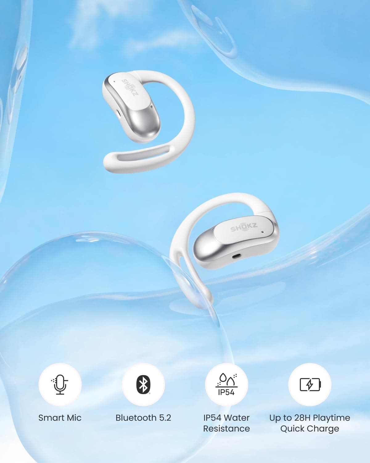هدفون بیسیم SHOKZ OpenFit Air گوشباز سفید هدفون بیسیم SHOKZ OpenFit Air گوشباز سفید
