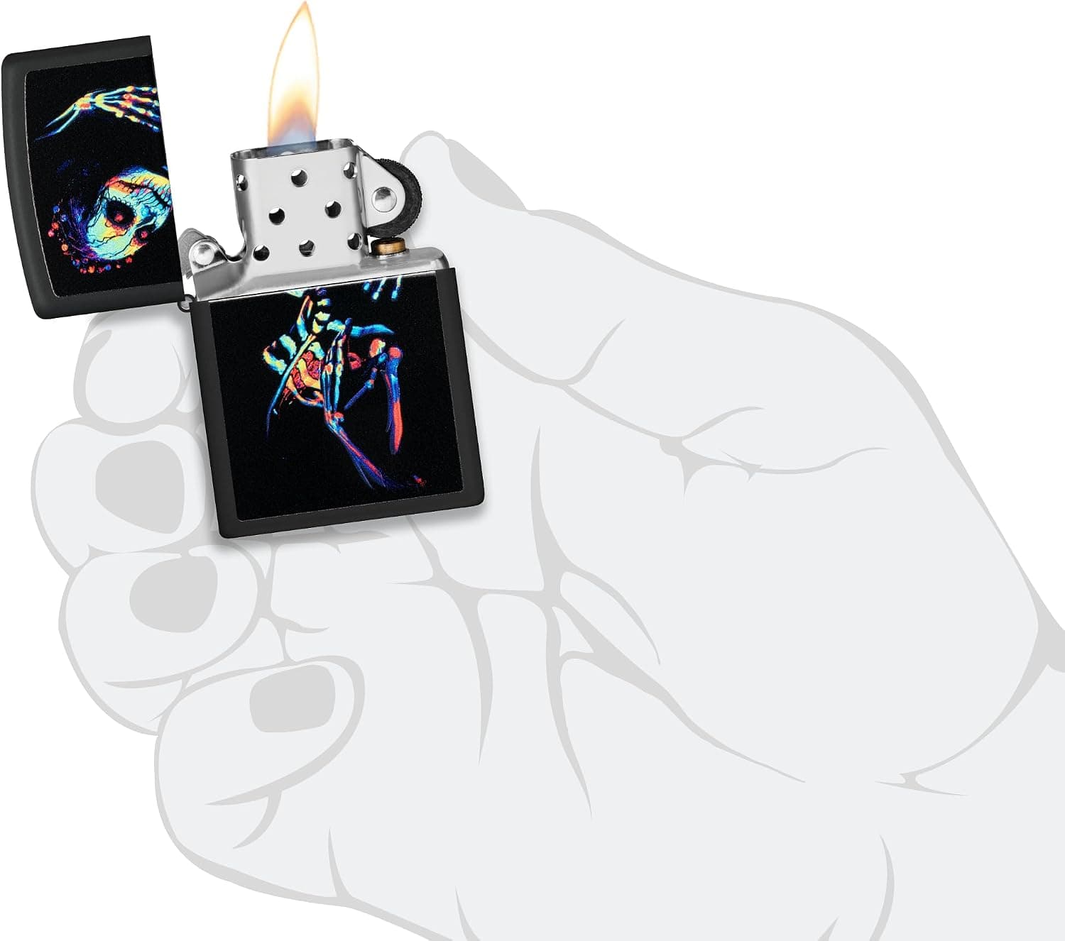 فندک Zippo بادگیر اسکلت UV مشکی مات فندک Zippo بادگیر اسکلت UV مشکی مات