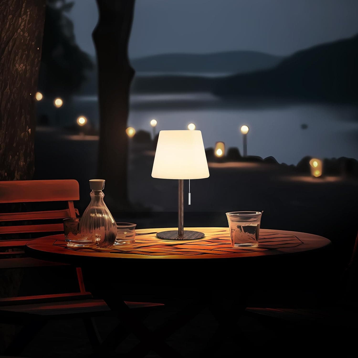 چراغ رومیزی خورشیدی فضای باز Gewiny ضدآب با حسگر نور، LED سفید گرم و RGB قابل تنظیم، شارژی و بیسیم طرح چوب چراغ رومیزی خورشیدی فضای باز Gewiny ضدآب با حسگر نور، LED سفید گرم و RGB قابل تنظیم، شارژی و بیسیم طرح چوب