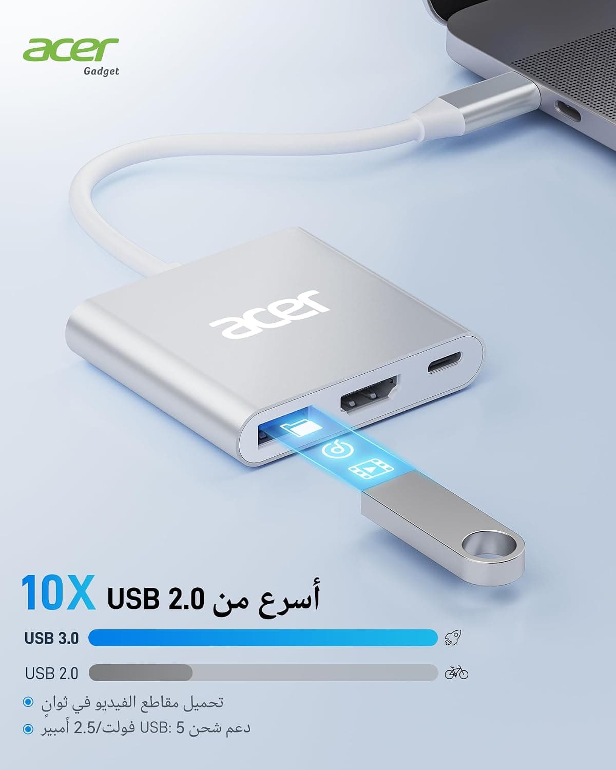 آداپتور Acer مولتیپورت USB-C ۳ در ۱ با HDMI 4K و USB 3.0 آداپتور Acer مولتیپورت USB-C ۳ در ۱ با HDMI 4K و USB 3.0