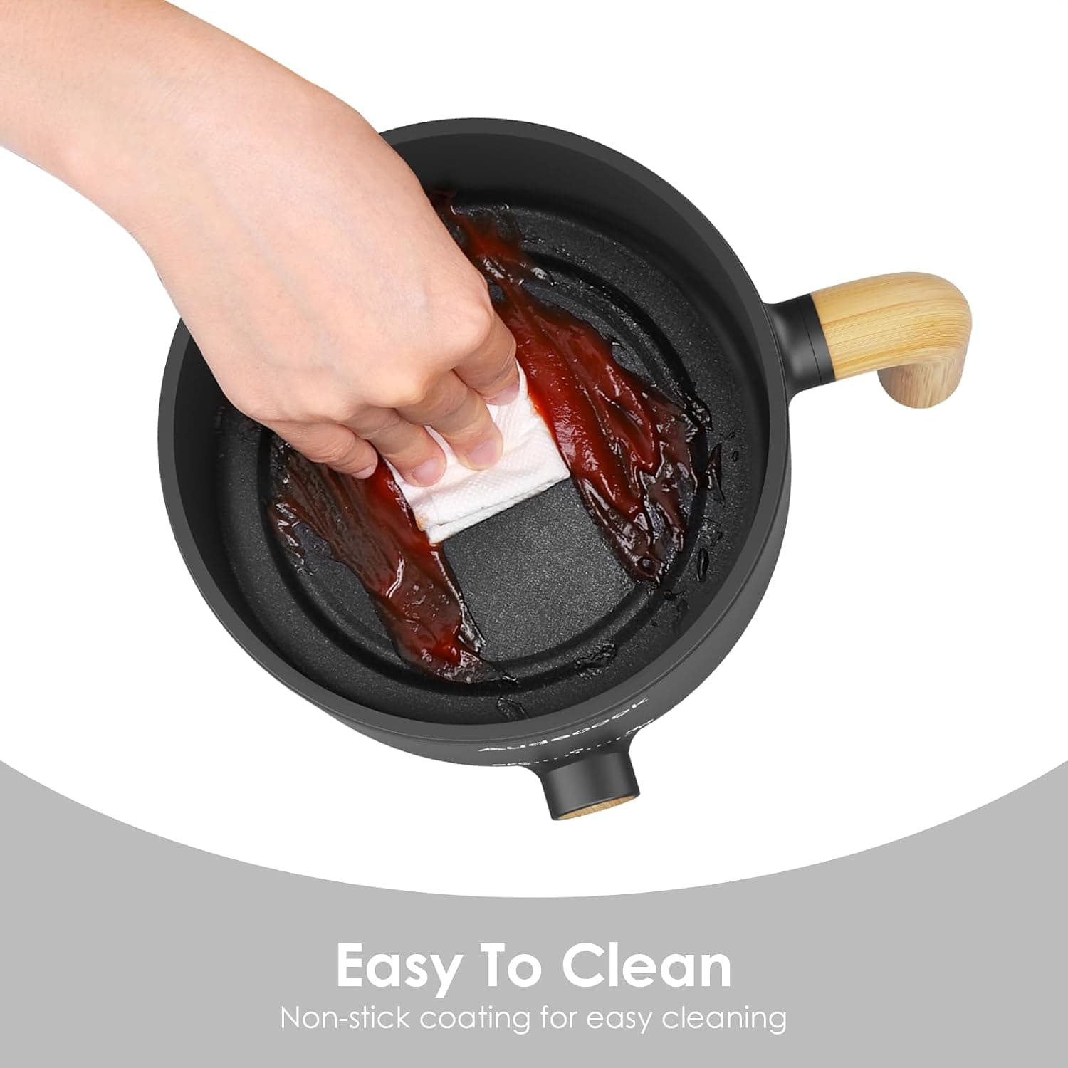 قابلمه برقی Audecook با بخارپز 1.5L قابل حمل نچسب مشکی قابلمه برقی Audecook با بخارپز 1.5L قابل حمل نچسب مشکی