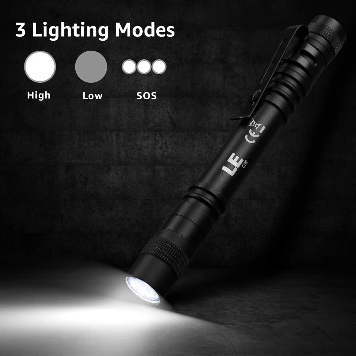 چراغقوه قلمی LED Lepro ضدآب گیرهدار با باتری AAA، بسته 2 عددی چراغقوه قلمی LED Lepro ضدآب گیرهدار با باتری AAA، بسته 2 عددی