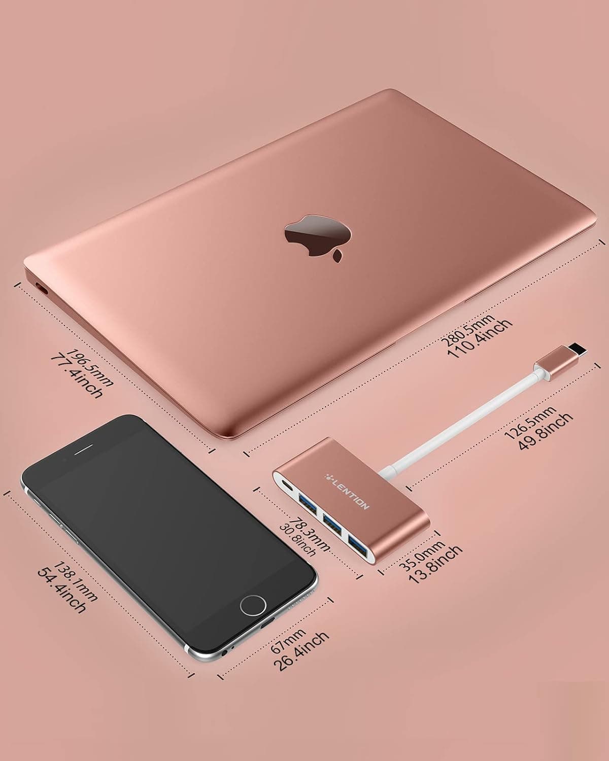 هاب USB-C چهار در یک LENTION سه پورت USB 3.0 مدل CB-C13se رزگلد هاب USB-C چهار در یک LENTION سه پورت USB 3.0 مدل CB-C13se رزگلد