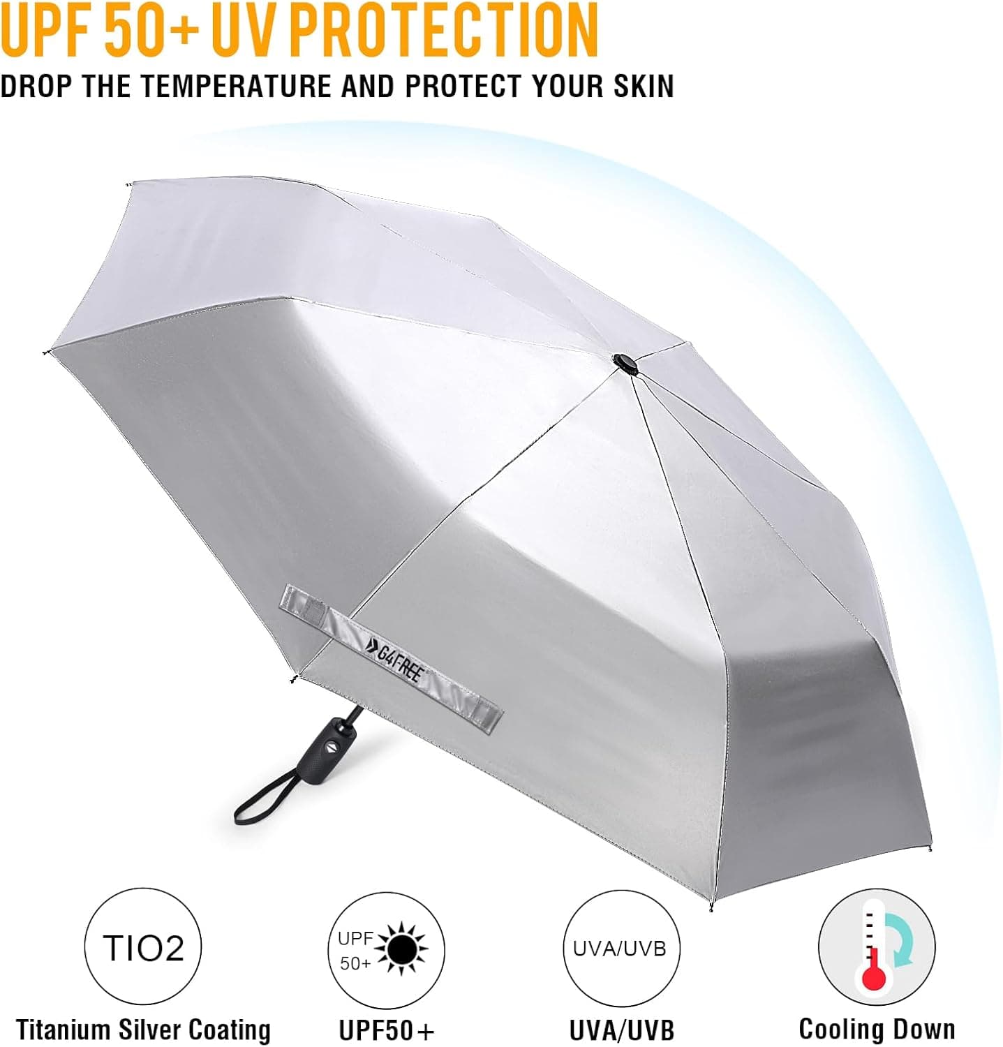 چتر مسافرتی تاشو G4Free 46 Inch جمعوجور ضدباد با محافظت UV و UPF 50+ روکش نقرهای باز و بستهشو خودکار چتر مسافرتی تاشو G4Free 46 Inch جمعوجور ضدباد با محافظت UV و UPF 50+ روکش نقرهای باز و بستهشو خودکار