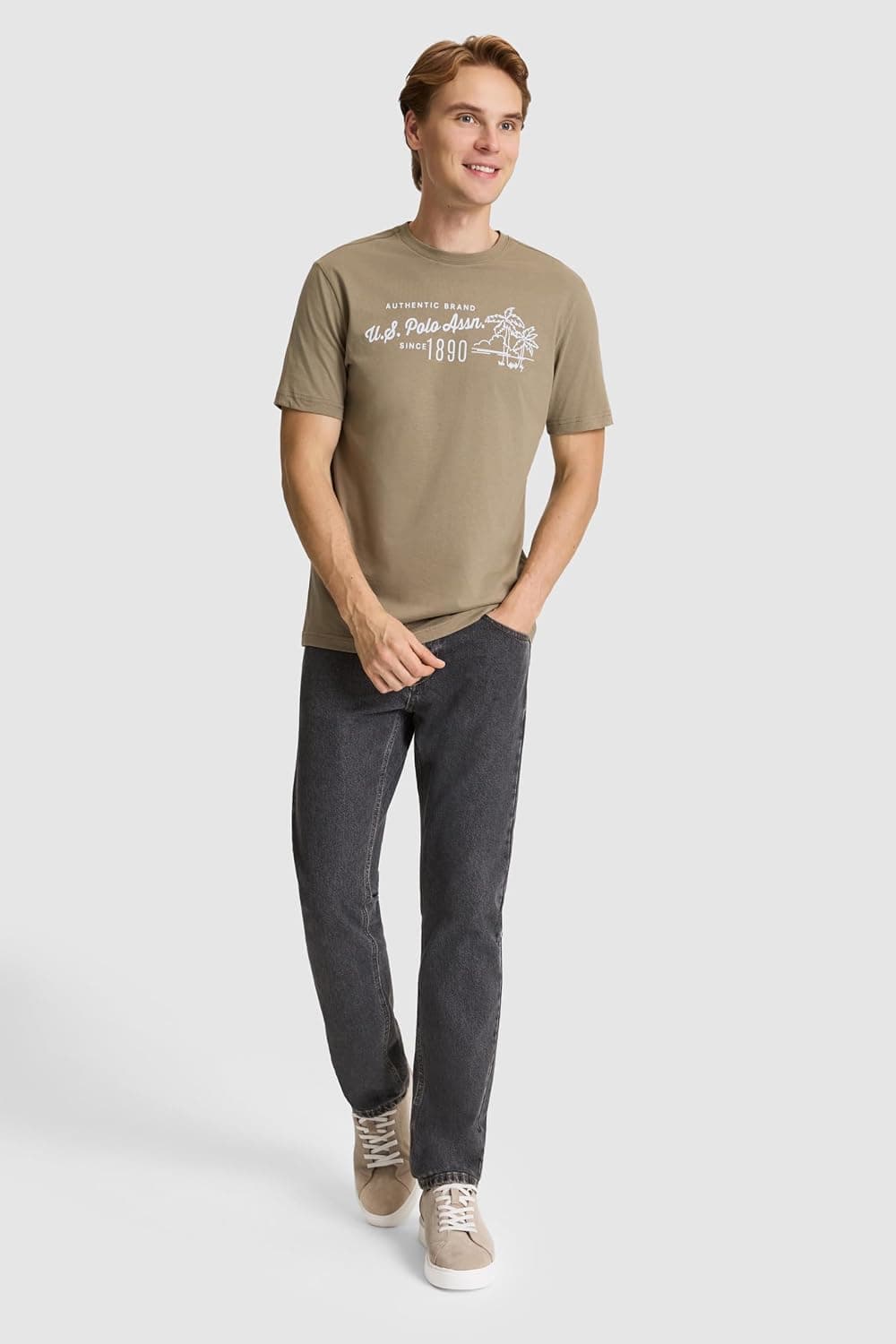 تیشرت مردانه U.S. POLO ASSN. خاکی مدل 50327202-VR027 تیشرت مردانه U.S. POLO ASSN. خاکی مدل 50327202-VR027