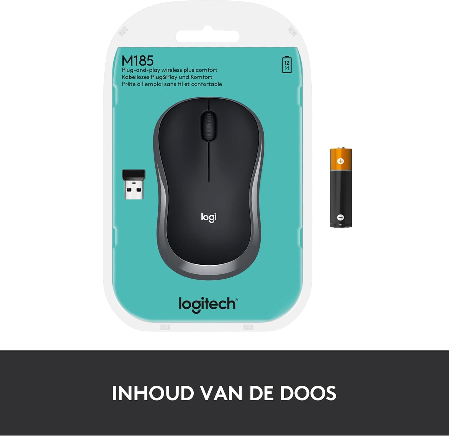 ماوس بیسیم Logitech مدل M185، حسگر اپتیکال 1.000 DPI، خاکستری ماوس بیسیم Logitech مدل M185، حسگر اپتیکال 1.000 DPI، خاکستری