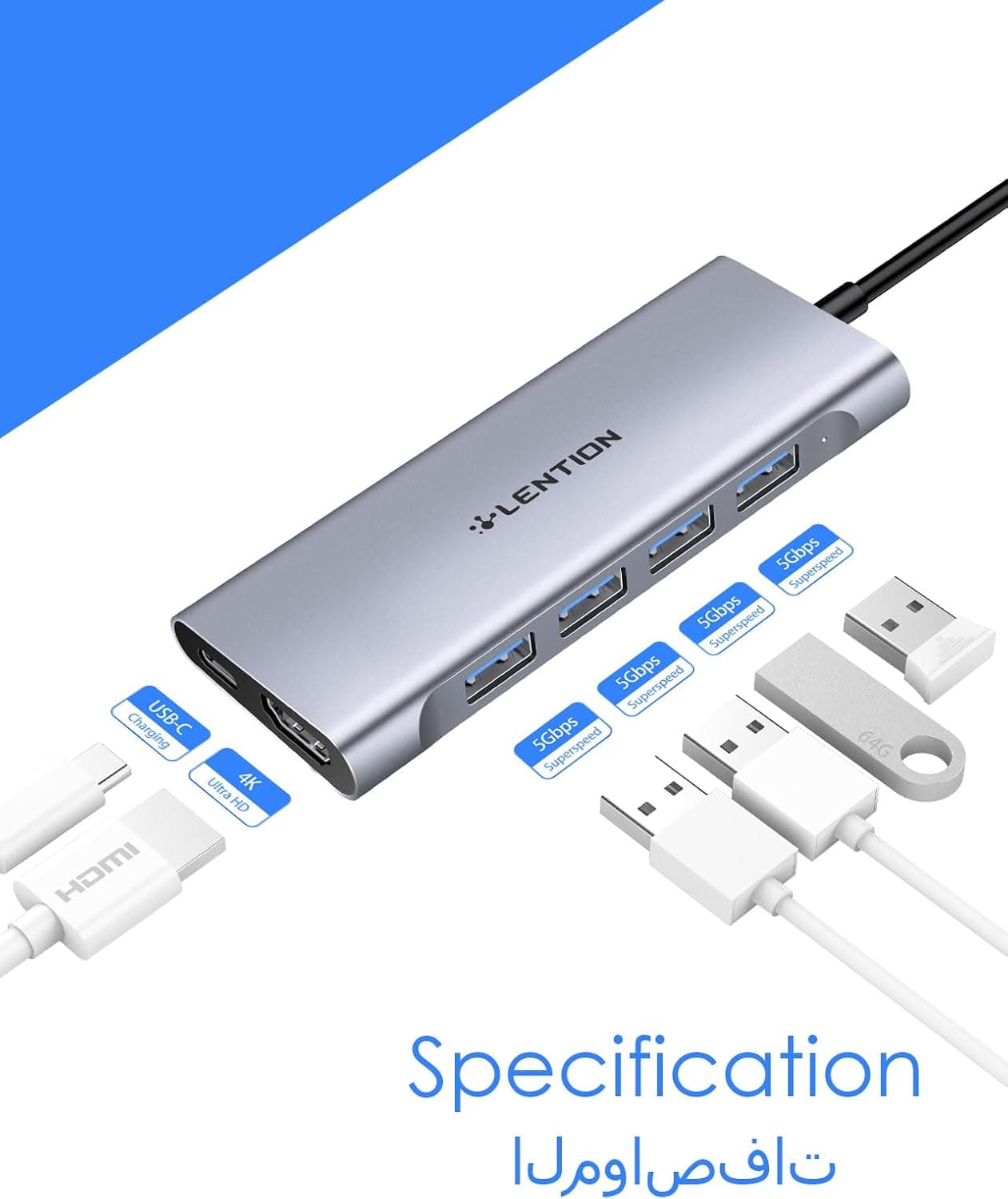 هاب USB-C چندپورت LENTION با خروجی 4K HDMI مدل CB-C35 خاکستری فضایی هاب USB-C چندپورت LENTION با خروجی 4K HDMI مدل CB-C35 خاکستری فضایی