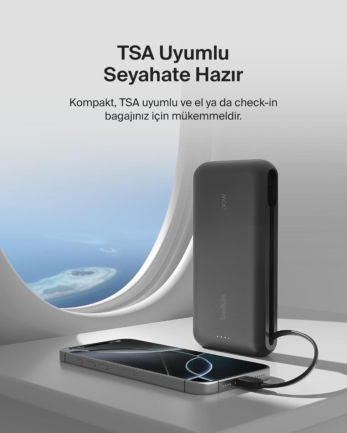 پاوربانک Belkin 20K با کابل داخلی، شارژ سریع 30 W، USB-C، مشکی پاوربانک Belkin 20K با کابل داخلی، شارژ سریع 30 W، USB-C، مشکی