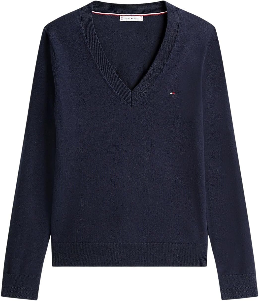 پلیور زنانه Tommy Hilfiger یقه V مدل CO JERSEY STITCH پلیور زنانه Tommy Hilfiger یقه V مدل CO JERSEY STITCH