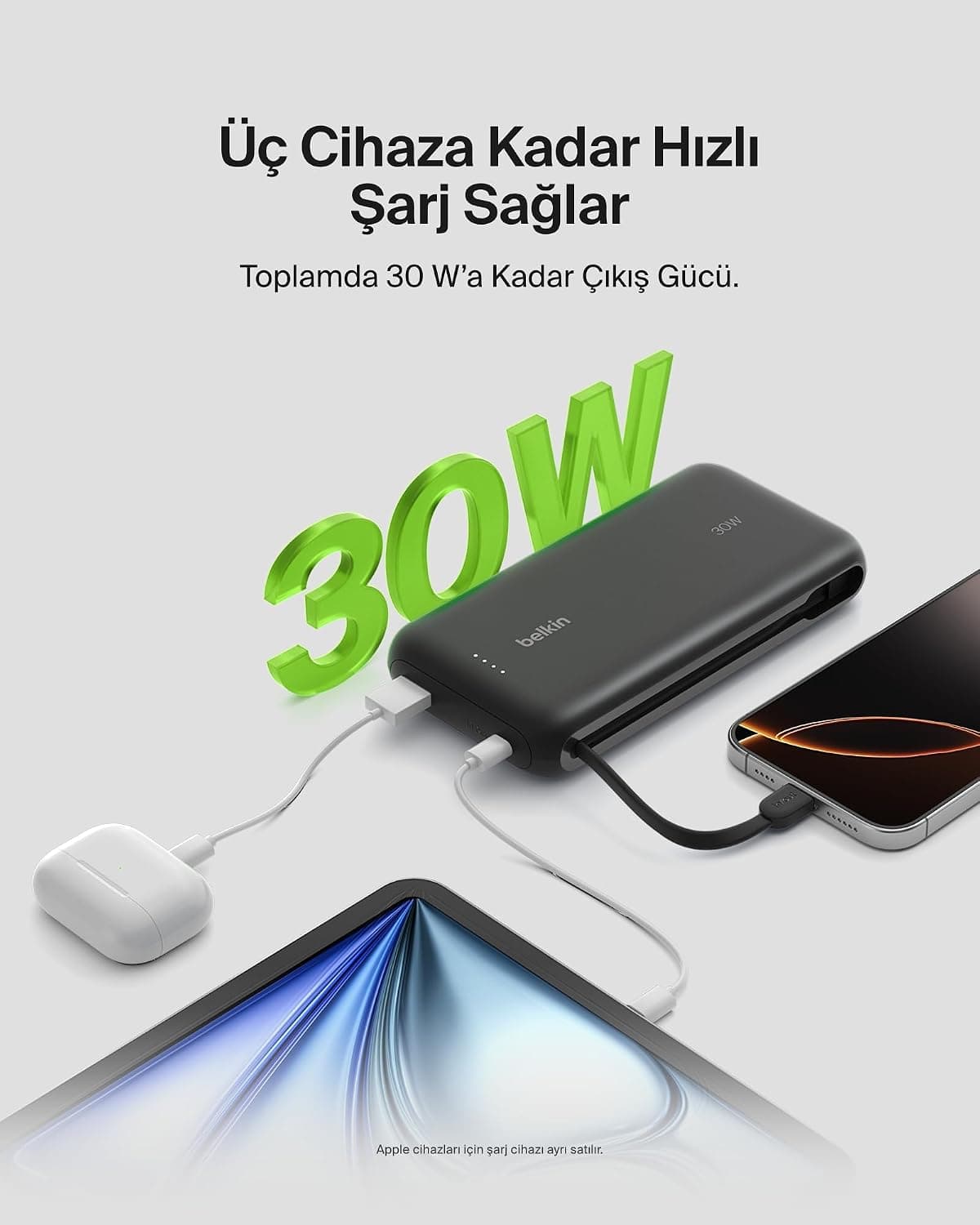 پاوربانک Belkin 20K با کابل داخلی، شارژ سریع 30 W، USB-C، مشکی پاوربانک Belkin 20K با کابل داخلی، شارژ سریع 30 W، USB-C، مشکی