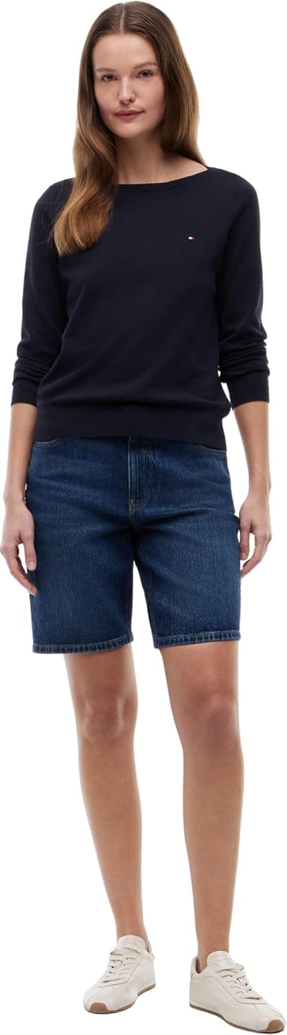 پلیور زنانه Tommy Hilfiger نخی بافت جرسی یقه قایقی پلیور زنانه Tommy Hilfiger نخی بافت جرسی یقه قایقی
