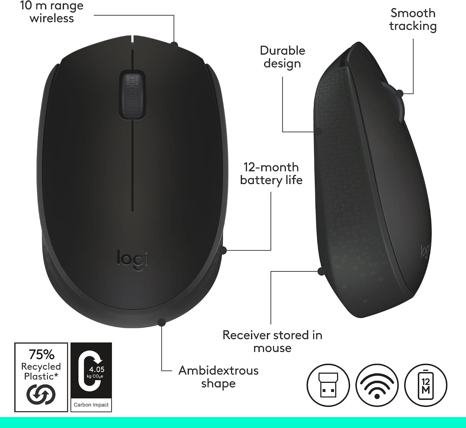 ماوس بیسیم Logitech مناسب کامپیوتر، مک و لپتاپ مشکی مدل M171 ماوس بیسیم Logitech مناسب کامپیوتر، مک و لپتاپ مشکی مدل M171