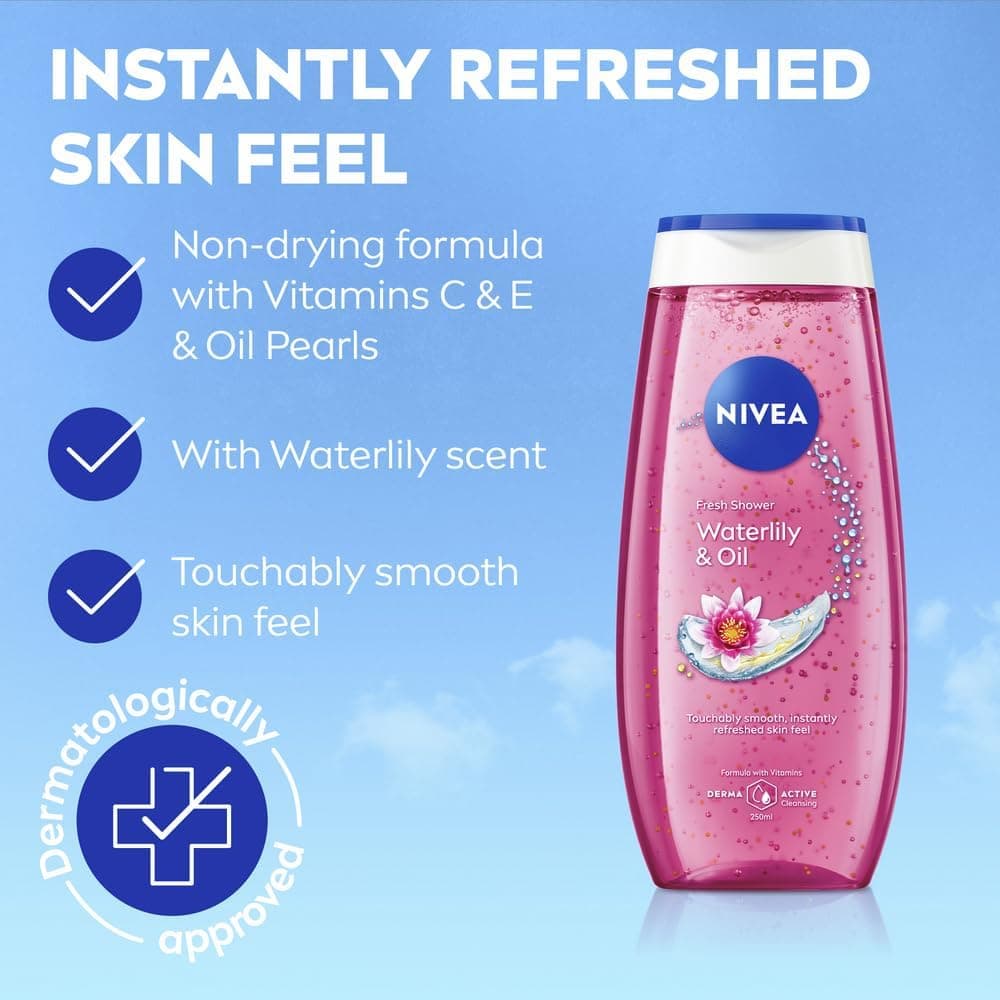 ژل شستوشوی بدن Nivea با عصاره نیلوفر آبی و روغن، 250ml ژل شستوشوی بدن Nivea با عصاره نیلوفر آبی و روغن، 250ml