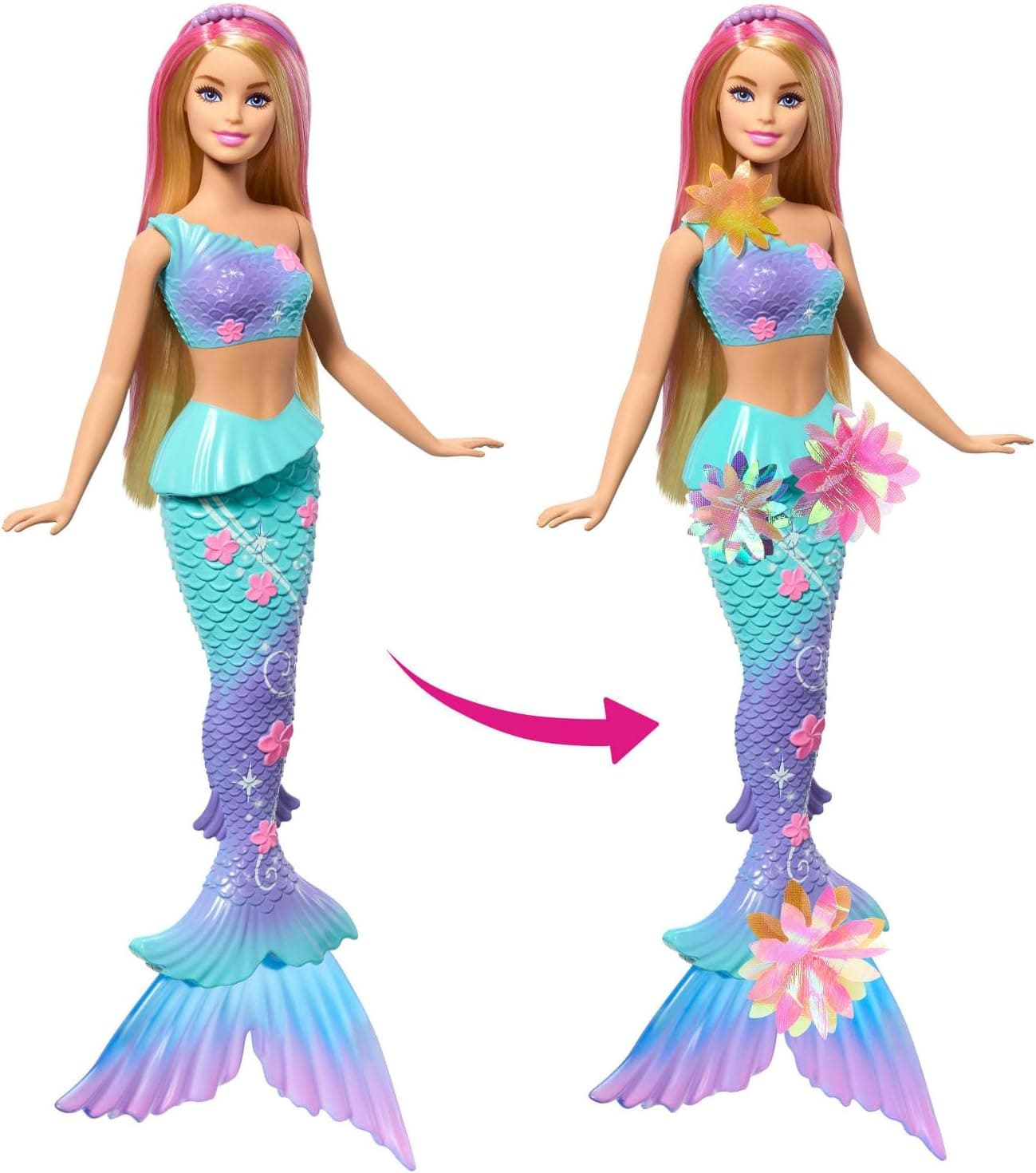 عروسک پری دریایی Barbie با گلهای شکوفهزن عروسک پری دریایی Barbie با گلهای شکوفهزن