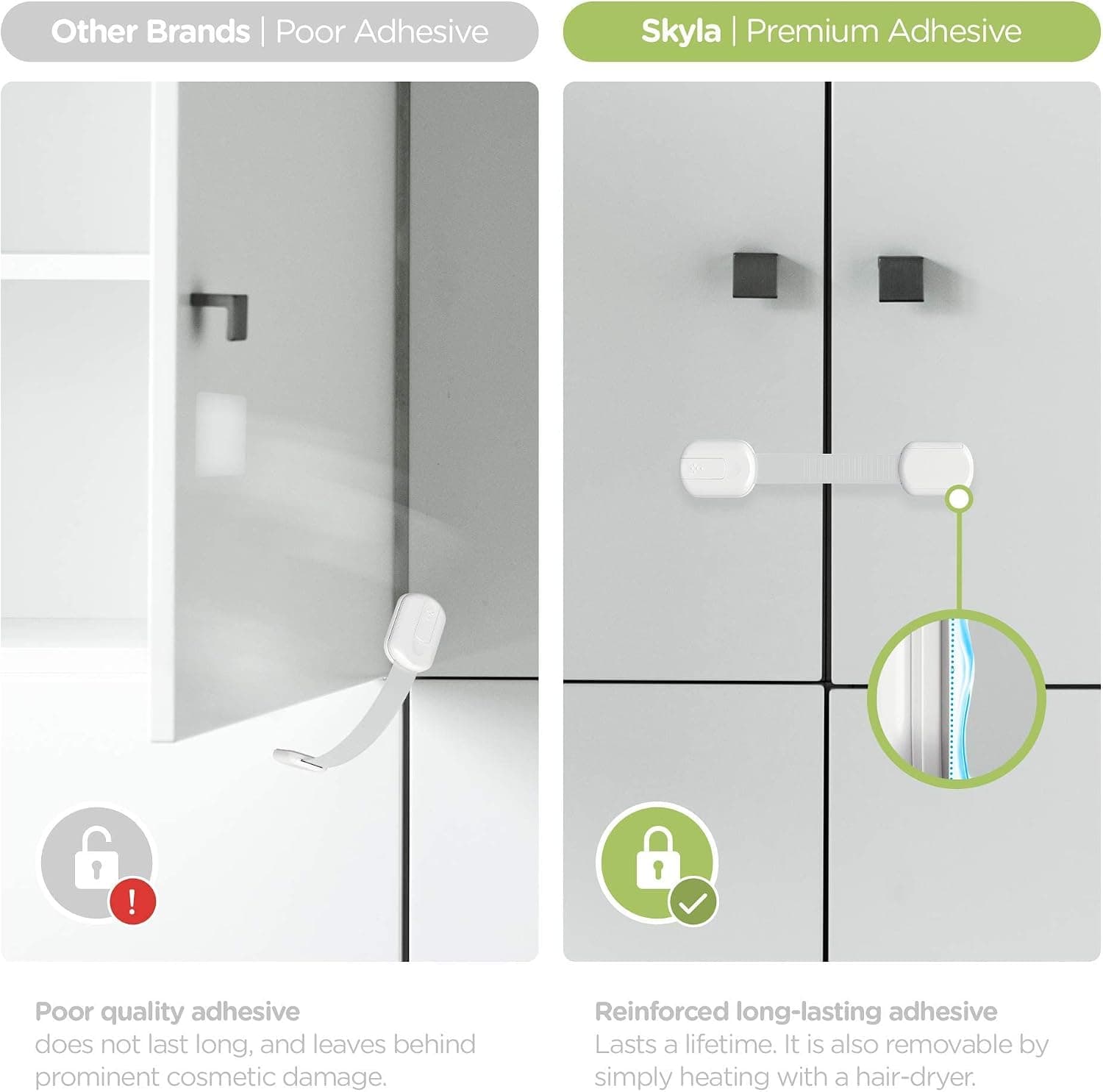 قفل ایمنی کودک چندمنظوره Skyla Homes برای کابینت، کشو، فر و توالت با چسب 3M (8-Pack) قفل ایمنی کودک چندمنظوره Skyla Homes برای کابینت، کشو، فر و توالت با چسب 3M (8-Pack)