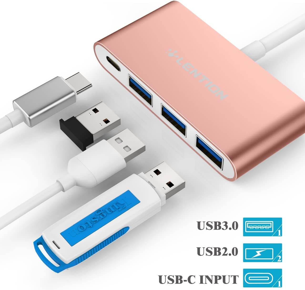 هاب USB-C چهار در یک LENTION سه پورت USB 3.0 مدل CB-C13se رزگلد هاب USB-C چهار در یک LENTION سه پورت USB 3.0 مدل CB-C13se رزگلد