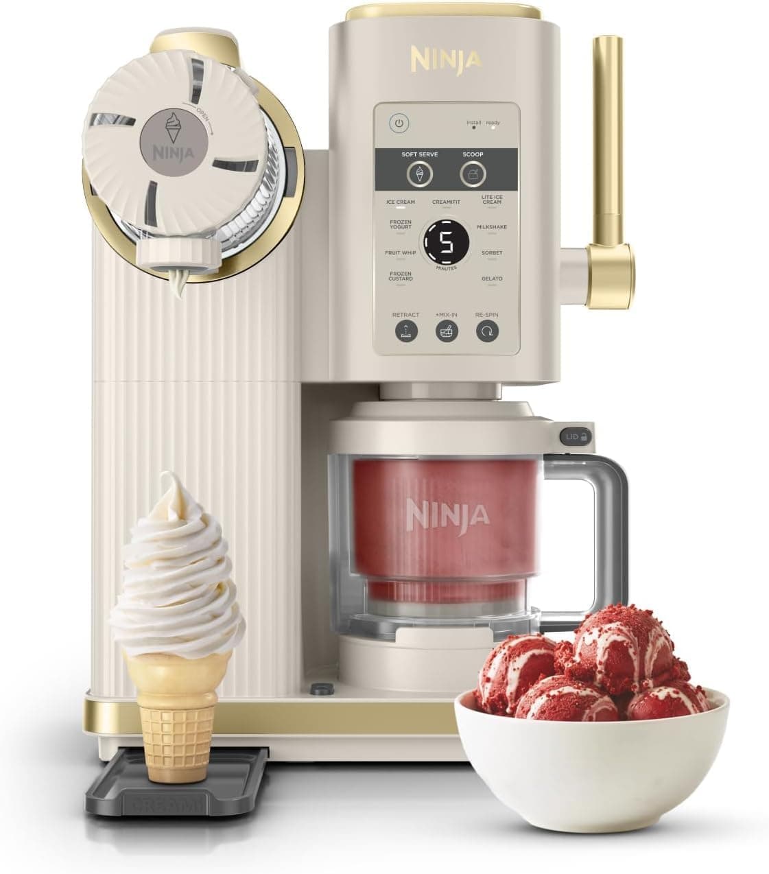 دستگاه بستنیساز NINJA CREAMi Scoop and Swirl دو ظرف ۱۳ عملکرد رنگ طلایی سنگی مدل NC701UKSTGD دستگاه بستنیساز NINJA CREAMi Scoop and Swirl دو ظرف ۱۳ عملکرد رنگ طلایی سنگی مدل NC701UKSTGD