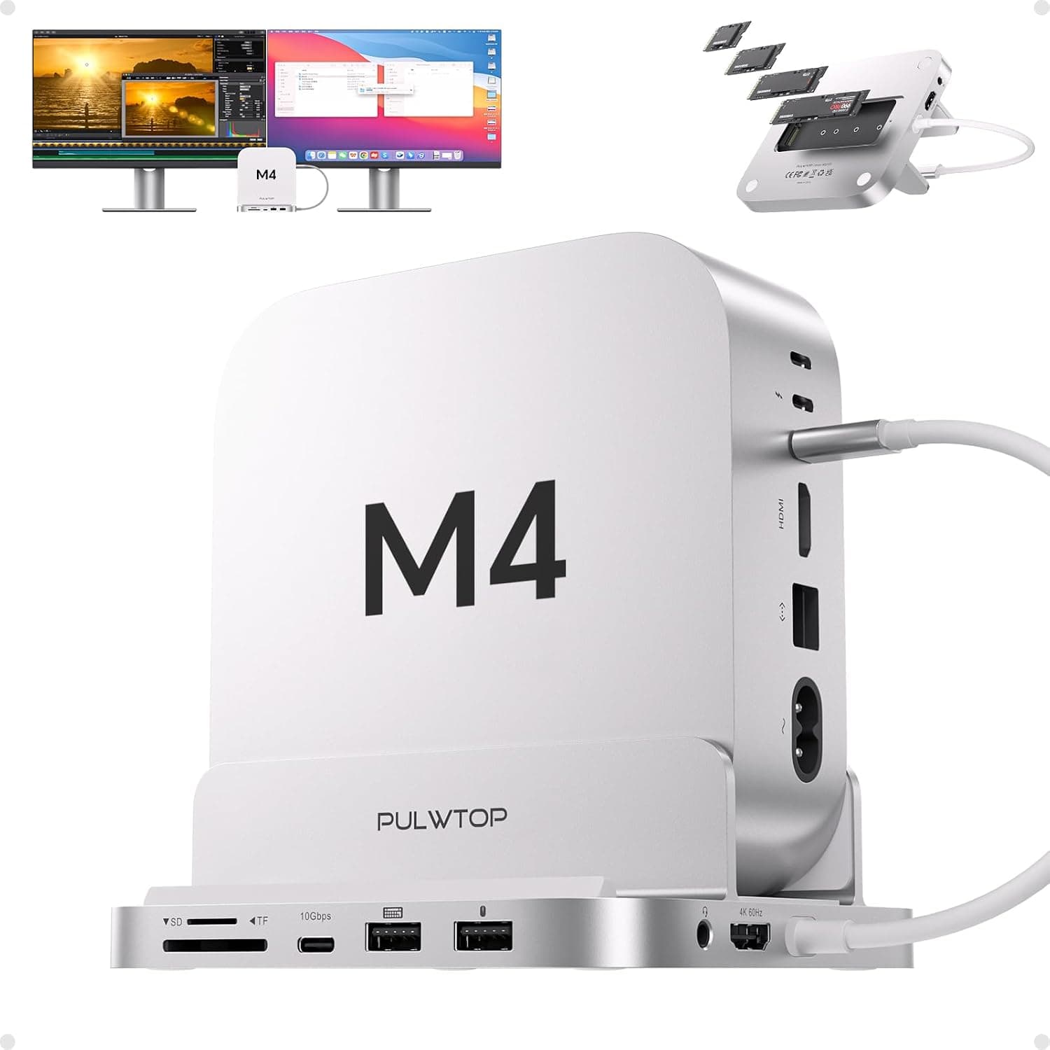داک عمودی USB-C PULWTOP آلومینیومی با SSD M.2 4TB برای Mac mini M4 داک عمودی USB-C PULWTOP آلومینیومی با SSD M.2 4TB برای Mac mini M4